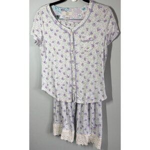 Karen Neuburger 2 Piece Pajama Set Small Floral Short Sleeve Cropped Pull On